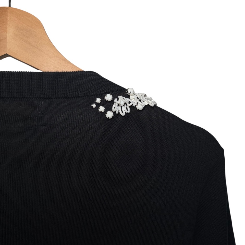 Kate Spade Embellished Floral Cardigan Black White Beaded Statement L - Picture 7 of 10